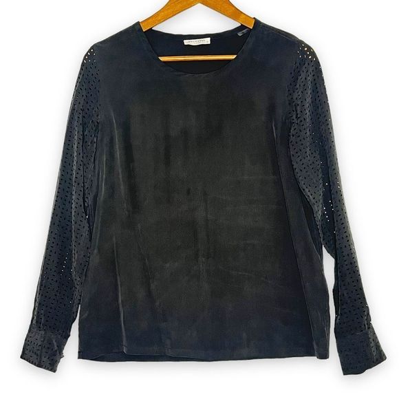 Equipment Femme Black Silk Round Neck‎ Cutout Detail Sleeve Blouse Size 6 - Picture 1 of 13